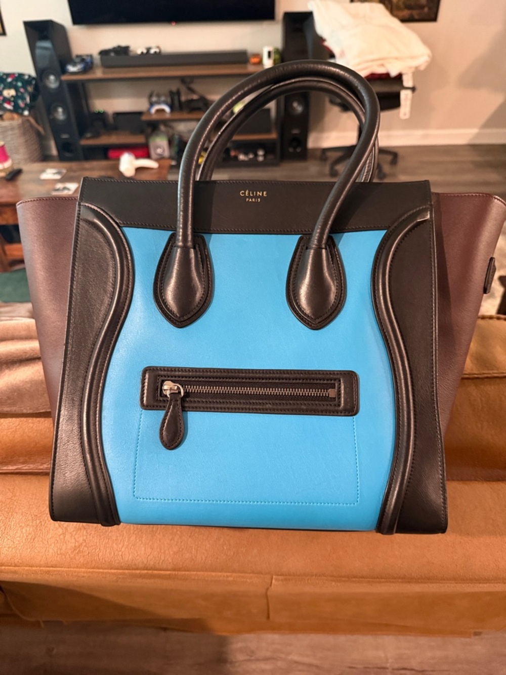 Celine Luggage Tote – Tri-Color (Blue / Black / Burgundy)  | Phoebe Philo era